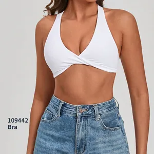 Premium white halter sports bra for women's yoga, fitness and athletic gym workouts