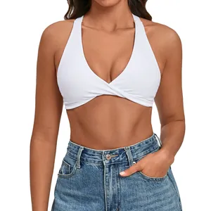 Elegant white quick-dry yoga sports bra featuring a chic twist front and cross-back design