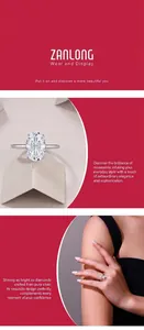 Close-up of an elegant oval-cut moissanite sterling silver ring on a model's hand