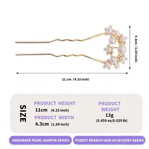 Detailed dimensions and weight specifications of the gold handmade pearl U-shape hairpin.