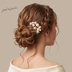 Vintage Gold Alloy Imitation Artificial Pearl U-Shape Hair Stick Chinese Style Bridal Wedding Party Hair Accessory For Women Jewelry