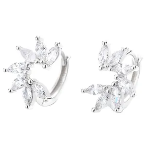 Créoles en argent sterling 925 avec pierres marquises en forme de feuilles pour femme