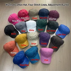 Vintage washed cotton baseball caps in various colors, distressed dad hats for unisex