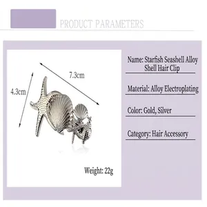 Details zum Haarspangen-Set aus Seestern und Muschel mit Maßen und Gewichtsangabe