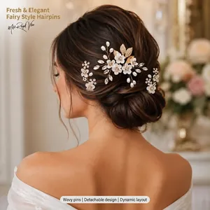 Épingles À Cheveux Fleurs En Pâte Polymère Faites Main Avec Künstliche Perles Et Strass Design Élégant De Feuilles Dorées Pour Mariages Femme