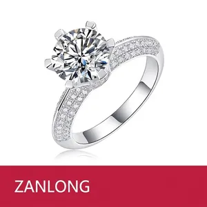 Lab-Grown Diamond Moissanite 925 Sterling Silver Ring For Women Luxury Round Brilliant Cut Six-Prong Engagement Wedding Band