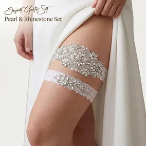 Weißes Spitzen Braut Strumpfband Schmuck Mit Strass Künstliche Perlen Akzenten Für Hochzeitsbankett Party Elastisches Beinband Damen