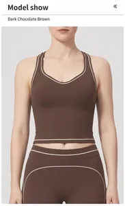 Détail d'un débardeur de sport marron foncé avec passepoil blanc et dos nageur pro
