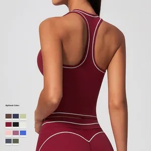 Gilet de Sport de Yoga à Dos Nageur pour Femmes Avec Coutures Contrastées Débardeur de Gym Ajusté Fitness Top Athlétique
