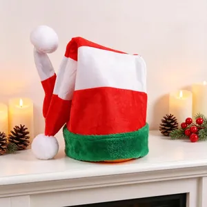 Christmas Elf Hat Long Striped Bendable Iron Wire Plush Cloth Holiday Party Costume Accessories Red Green White Pom Pom