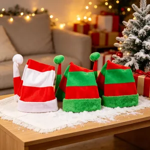 Set of striped Christmas elf hats with bendable wire in red and green festive colors