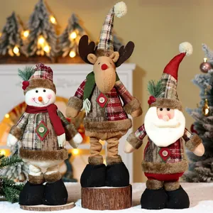Weihnachts Teleskop Puppe Plüsch Rentier Schneemann Weihnachtsmann Einziehbares Bein Haus Ornament Karierter Stoff