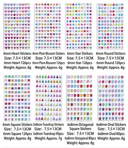 Selection of colorful self-adhesive rhinestone stickers in various shapes for DIY crafts