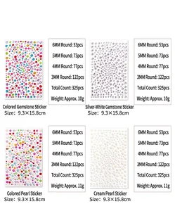 Specification sheet for self-adhesive rhinestone and pearl stickers for DIY crafts