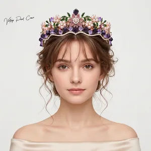 Corona Da Sposa Barocca Lega Diadema Floreale Strass Künstliche Perle D'Imitazione E Cristallo Fotografia Di Matrimonio Donne