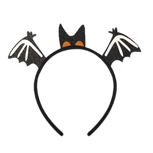 Sparkly black bat wing headband accessory for Halloween masquerade party costume