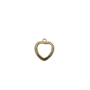 18K gold-plated copper heart-shaped charm pendant with beaded texture for DIY jewelry
