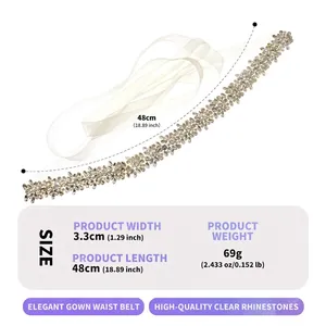 Dimensioni dettagliate e specifiche di peso dell'elegante cintura da sposa con strass marquise