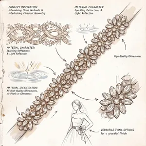 Illustrazione del design di una cintura da sposa cucita a mano con motivi floreali e geometrici