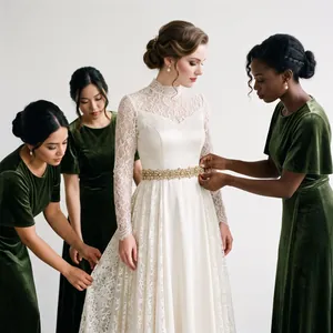 Cintura da sposa di lusso cucita a mano con cristalli marquise su abito bianco
