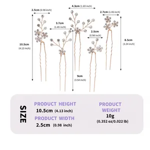 Spécifications détaillées de taille et de poids pour lot de 5 épingles à cheveux.