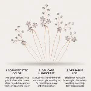 Détails de 5 épingles à cheveux de mariage avec des fleurs en strass étincelants
