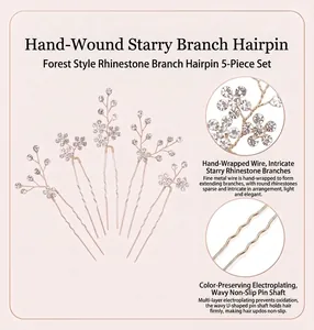 Vue détaillée du lot de 5 épingles à cheveux de mariée avec strass et tiges ondulées