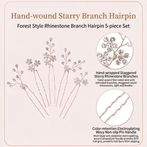 Lot de 5 épingles à cheveux de mariée avec strass et forme en U ondulée