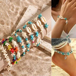 Handgefertigtes Schmuckset im Boho-Stil mit Muschel- und Seestern-Anhängern für den Strand