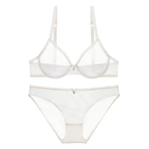French style ultra-thin sheer mesh lingerie set with see-through bra and panties