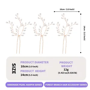 Detailed size and weight information for handmade pearl U-shape bridal hairpin set