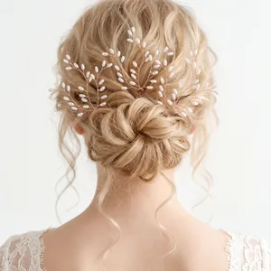 Elegant bridal handmade pearl branch hair pins set for wedding updo hairstyles.