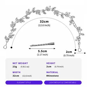 Spécifications détaillées pour cet accessoire de vigne à cheveux de mariée argent.