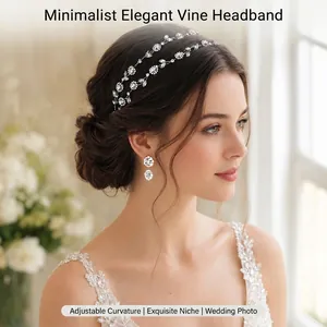 Élégant Bandeau Vigne de Cheveux en Feuille d'Argent Avec Strass pour Femme Mariée Mariage Fête Bijoux Cheveux Faits à Main Avec Épingles