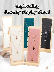 Bamboo wood necklace display stand with colorful velvet padding for jewelry display