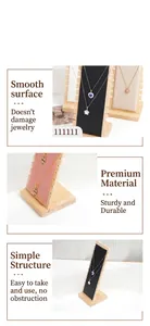 Detail view of bamboo jewelry display stands for necklaces with velvet inserts