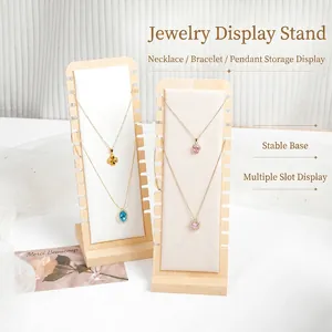 Bamboo wooden necklace display stands with detachable base for jewelry storage and display