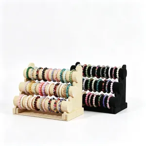 Professionelle dreistufige Schmuckständer aus Samt und Leinen für Armbänder und Uhren