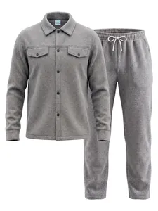 Ensemble polaire gris pour homme avec veste et pantalon à cordon pour l'automne-hiver