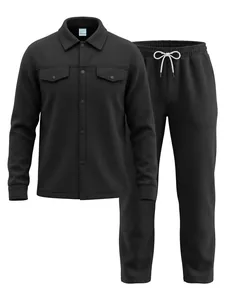 Ensemble de survêtement noir pour homme avec veste à col et jogging à cordon.
