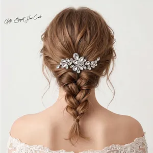 Peigne à Cheveux de Mariée de Luxe Fleur en Strass Pince à Cheveux en Alliage Design de Branche pour Mariage Fête Femme Élégant
