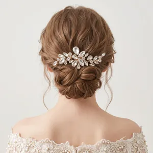 Peigne à cheveux élégant avec strass en forme de feuilles pour coiffures de mariée