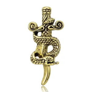Vintage Gothic Alloy Snake Around Sword Brooch Pin For Women Men Rhinestone Inlaid Dagger Corsage Punk Jewelry Gift Accessory