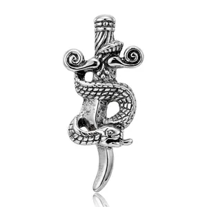 Vintage silver alloy snake and dagger brooch pin for personalized fashion accessory