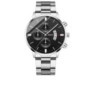 Men Business Fashion Quartz Watch Stainless Steel Leather Strap Luminous Calendar Analog Wristwatch Casual Round Clock