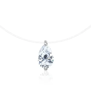 Elegant S925 sterling silver pear-shaped moissanite pendant on invisible fishing line