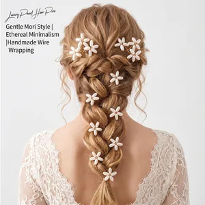 Handmade Copper Wire Imitation Artificial Pearl Flower Hair Stick Vintage Gold U-Shaped Hairpin For Women Wedding Bridal Accessory