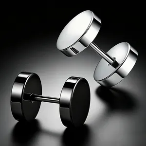 Barbell Stud Earrings Stainless Steel Round Dumbbell Shape Black Silver Hip Hop Rock Punk Style Unisex Jewelry Gift