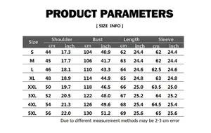 Size chart for men's leather motorcycle jacket, providing measurements in cm and inches for fit.