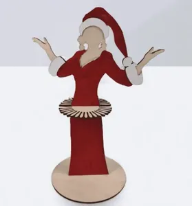 Decorative wooden Christmas woman napkin holder for festive kitchen tabletop decor